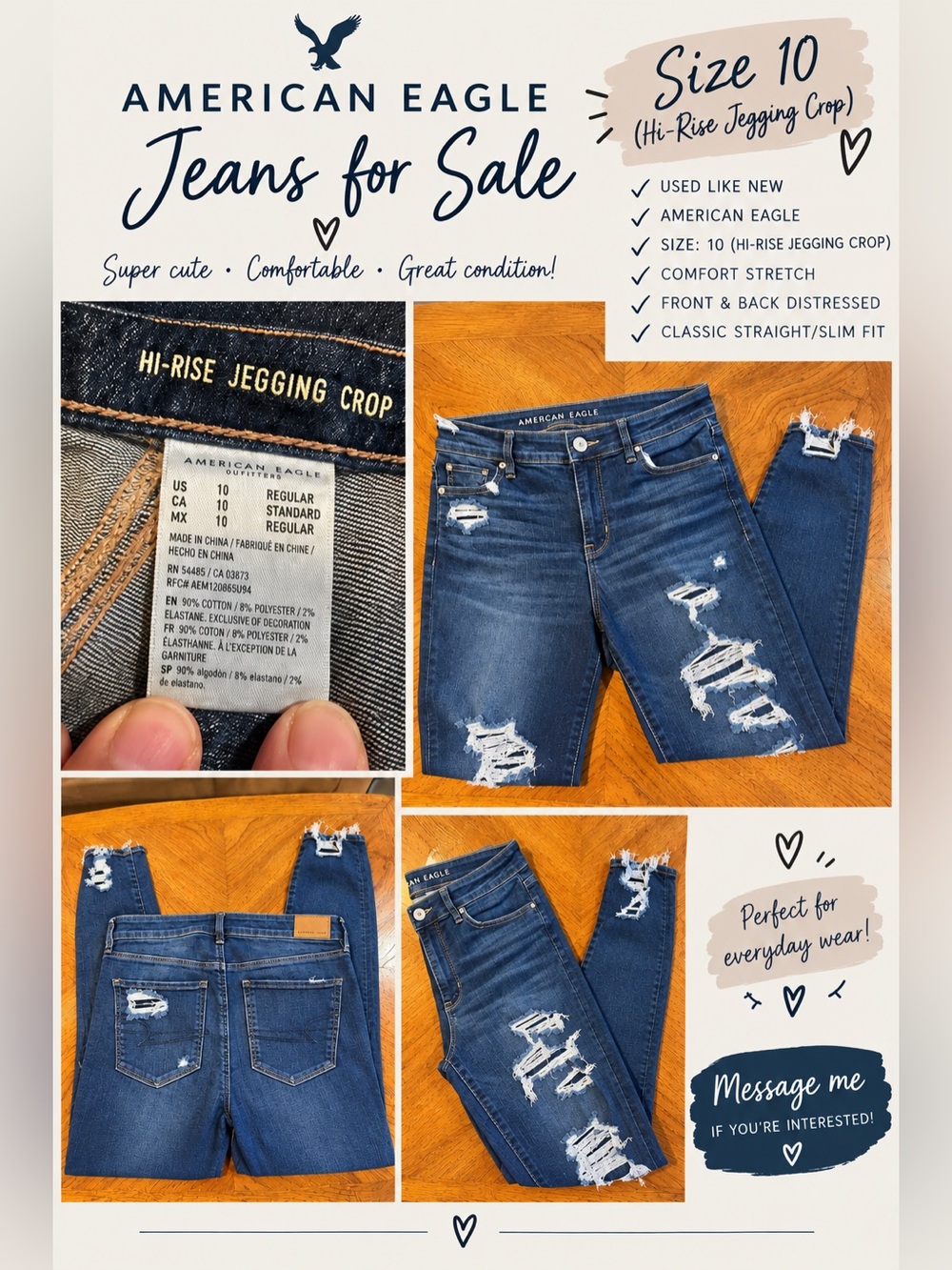 American Eagle Outfitters Distressed Hi-Rise Jeggings - Dark Blue